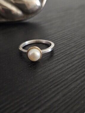 14k Gold and Sterling Pearl Silver Ring